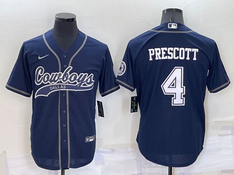Men Dallas Cowboys #4 Prescott Blue Nike Co branded Jersey